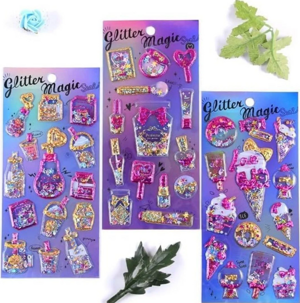 Kawaii Glitter Magic Puffy Stickers | 3D Shaker Glitter Stickers for Journaling, Crafts & DIY Decoration