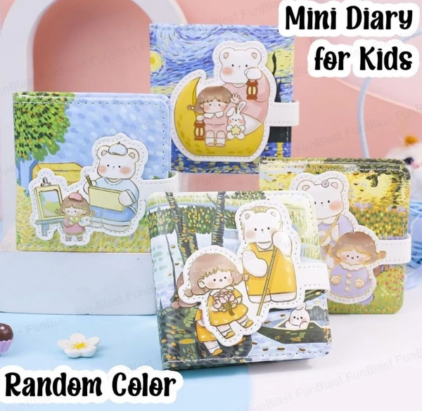 Cute Bear Mini Diary for Kids | Pocket Notebook with Lock Strap | Cartoon Journal & Memo Book