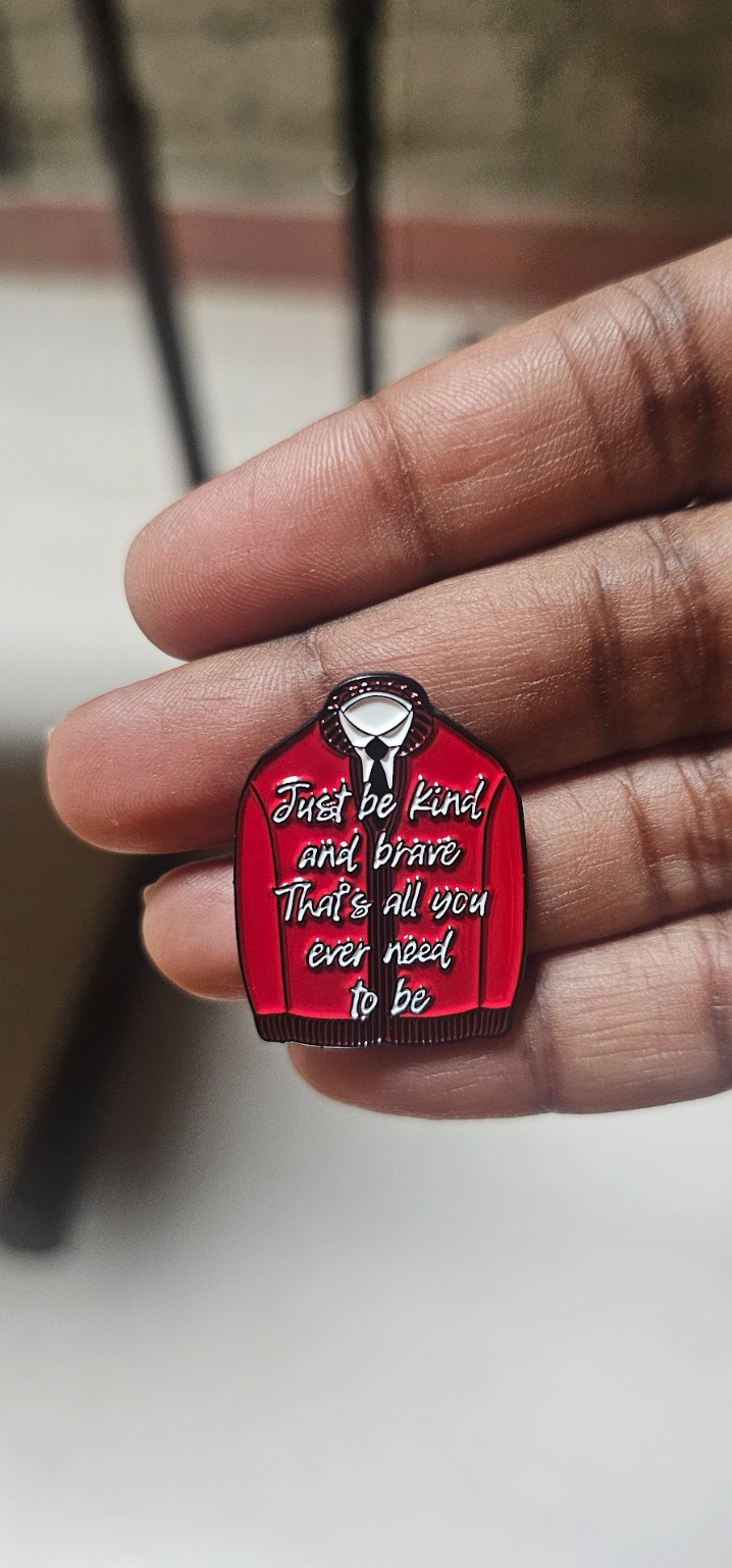 Motivational Red Sweater Enamel Brooch Pin – Inspirational Quote Lapel Badge