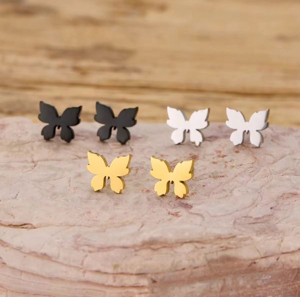 Butterfly Stud Earrings – Minimalist Stainless Steel Butterfly Earrings for Women