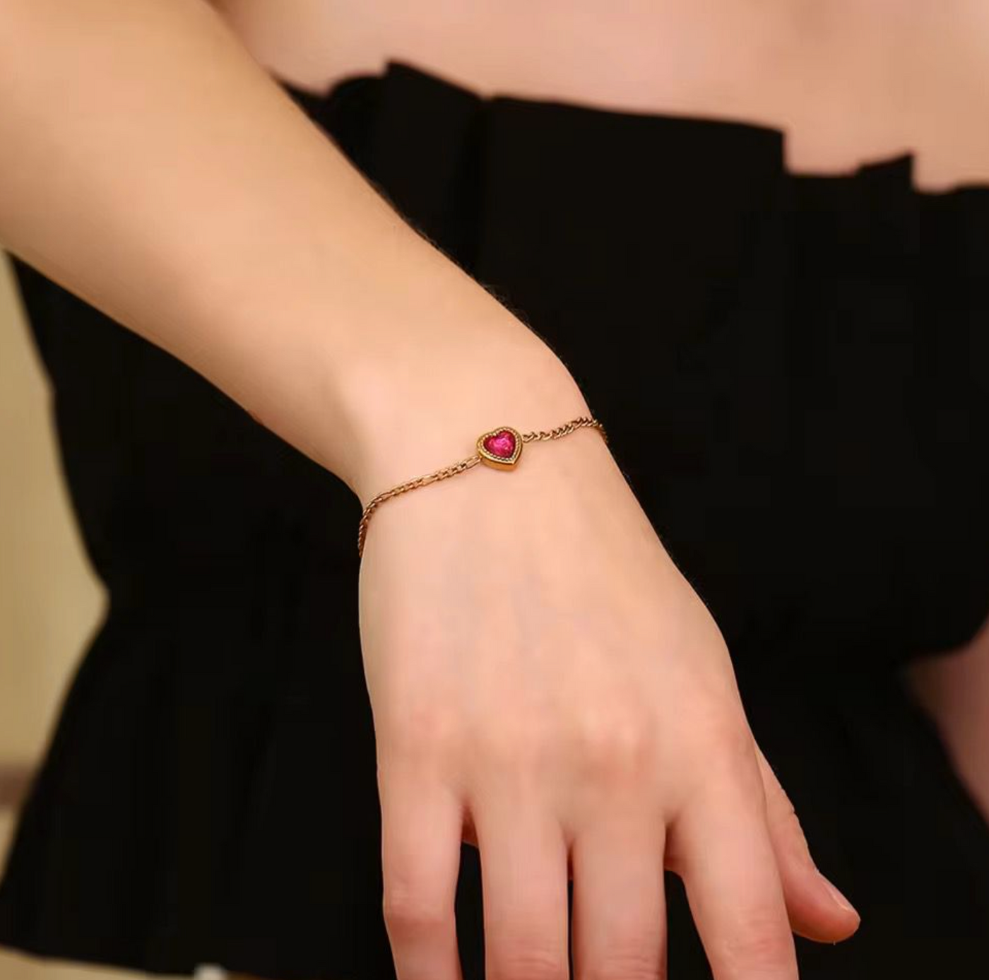 Ruby Heart Charm Bracelet