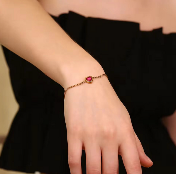 Ruby Heart Charm Bracelet