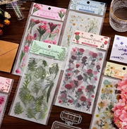 Botanical Garden PET Sticker Set – Transparent Floral Journal Stickers (6 Sheets)