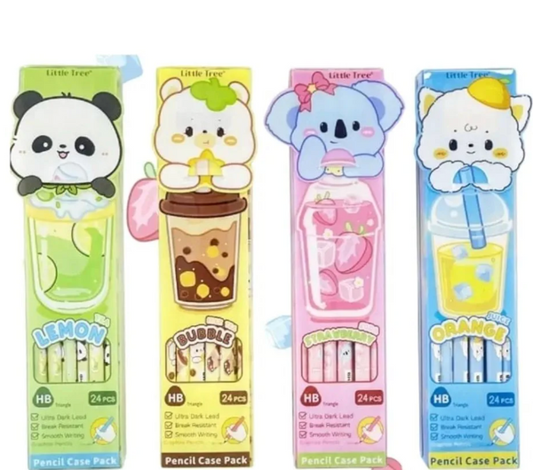Cute Fruit-Themed HB Wood Pencils Set – Pack of 24 Cartoon Pencils with Storage Case