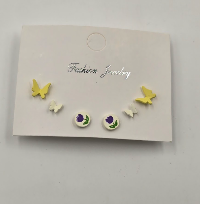 Cute Butterfly & Floral Stud Earrings Set – 3 Pairs