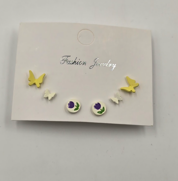 Cute Butterfly & Floral Stud Earrings Set – 3 Pairs