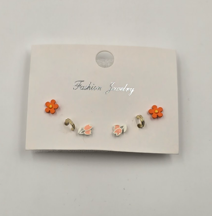 Cute Daisy, Tulip & Mini Hoop Earrings Set – 3 Pairs