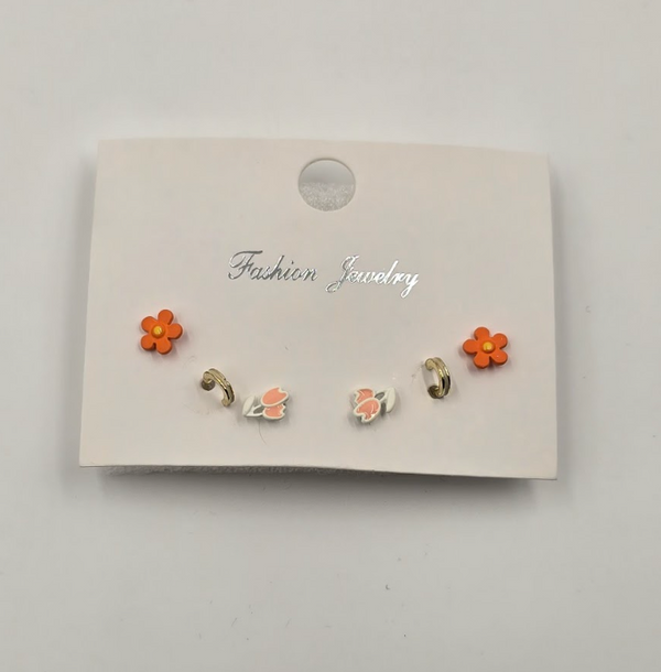 Cute Daisy, Tulip & Mini Hoop Earrings Set – 3 Pairs