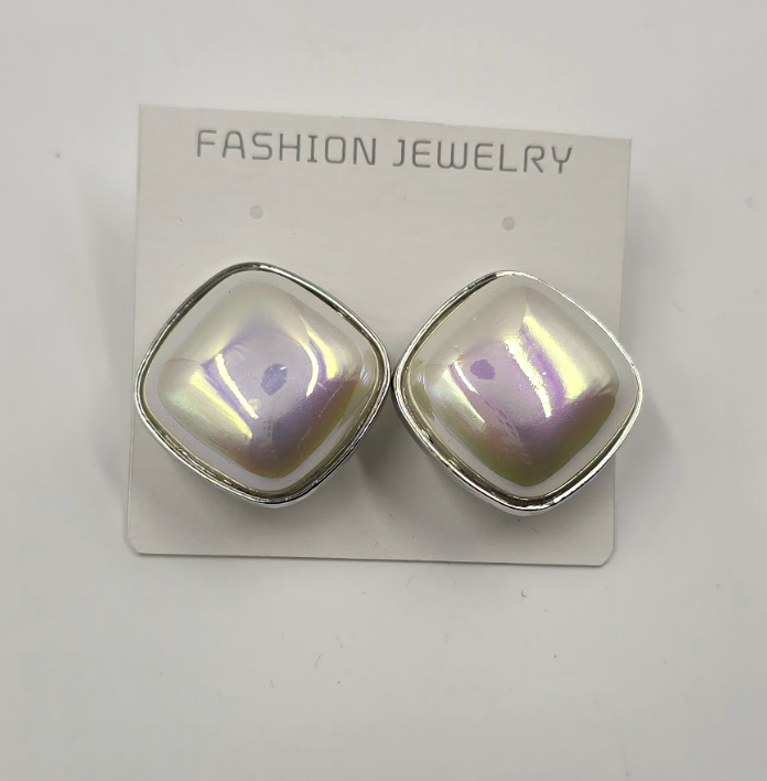Iridescent Pearl Cushion Stud Earrings