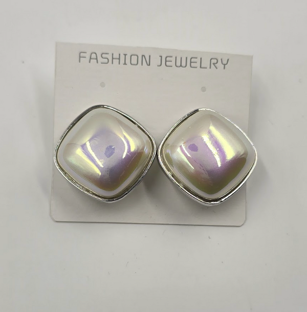 Iridescent Pearl Cushion Stud Earrings