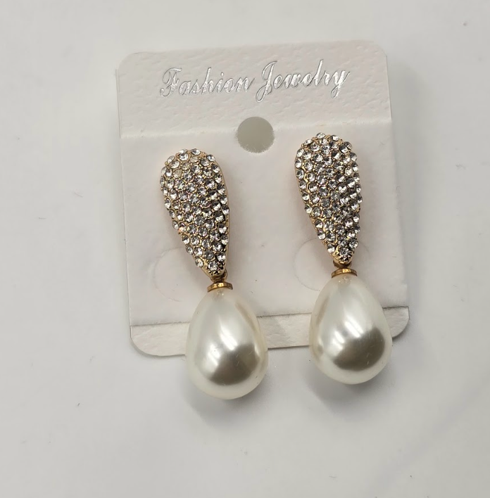 Pearl Teardrop Rhinestone Statement Earrings