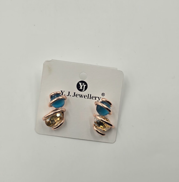 Dual Stone Rose Gold Wrap Stud Earrings