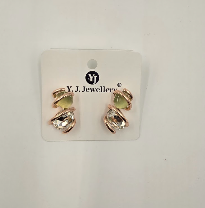 Rose Gold Crystal & Sage Green Wrap Stud Earrings