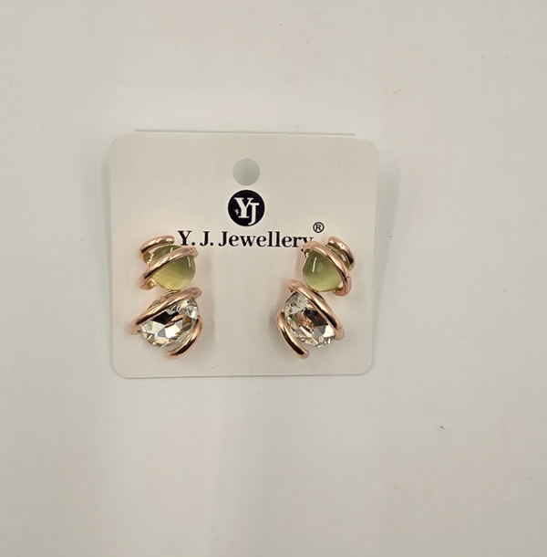 Rose Gold Crystal & Sage Green Wrap Stud Earrings