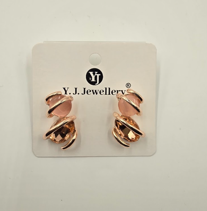 Blush Pink & Champagne Crystal Rose Gold Wrap Stud Earrings