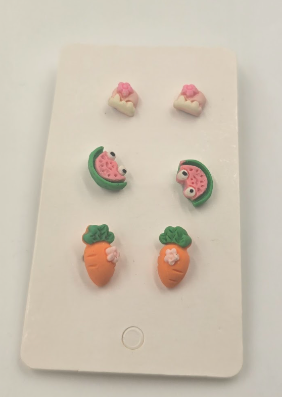 Cute Fruit & Dessert Mini Stud Earrings Set