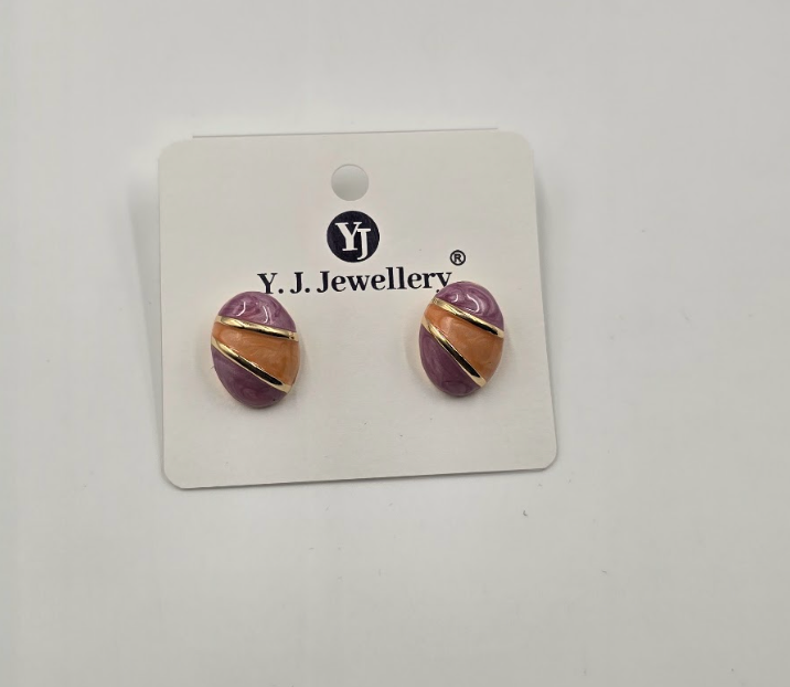 Purple & Peach Marbled Oval Stud Earrings