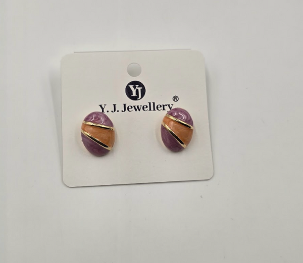 Purple & Peach Marbled Oval Stud Earrings