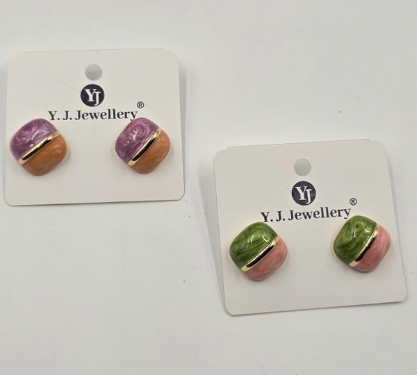 Dual-Tone Marbled Square Stud Earrings