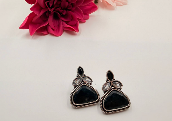 Black Stone Oxidised Stud Earrings for Women