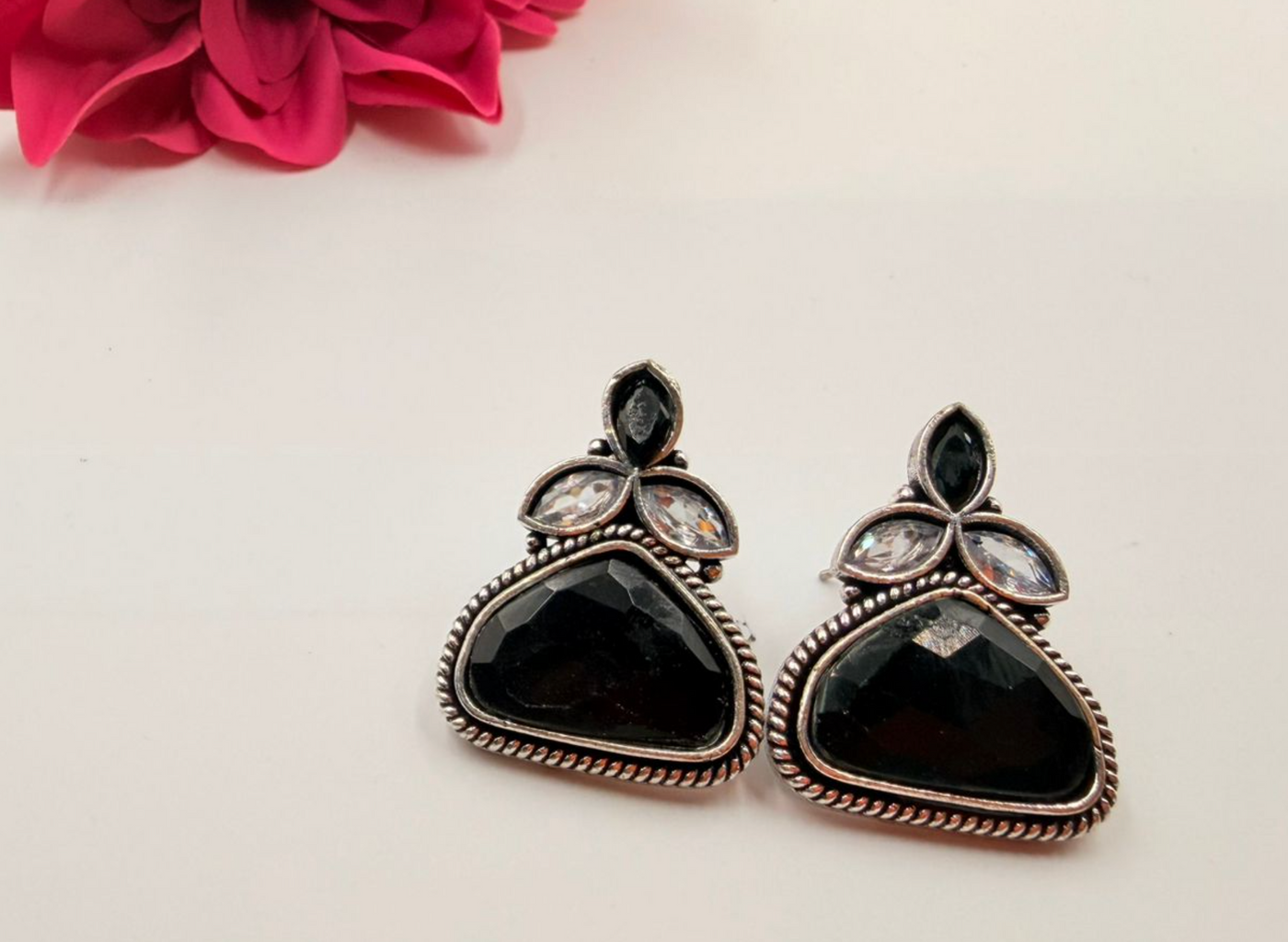 Traditional Black Crystal Oxidised Earrings for Women