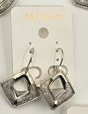 Silver-Tone Textured Geometric Drop Earrings