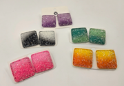 Glitter Resin Square Statement Stud Earrings