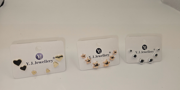 Minimalist Heart, Star & Geometric Stud Earrings Set