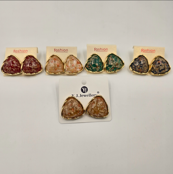 Geometric Confetti Resin Triangle Stud Earrings for Women & Girls