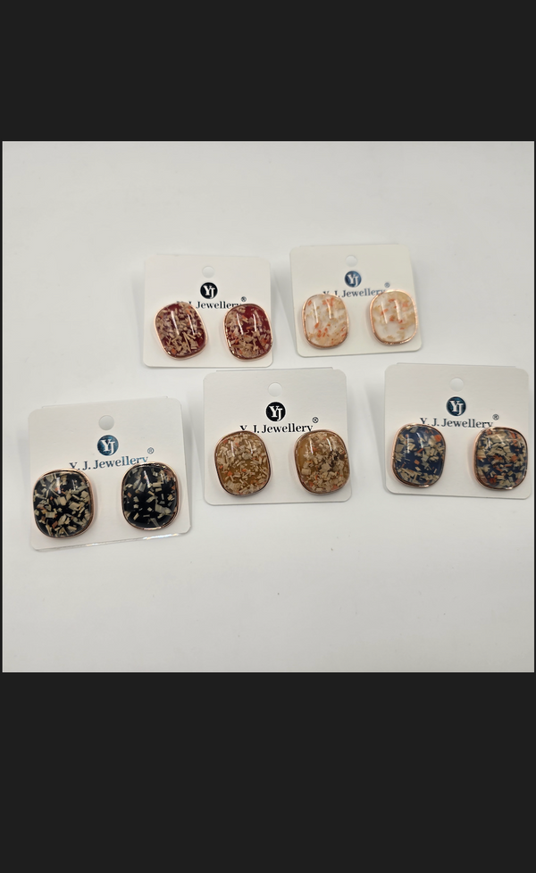 Confetti Resin Oval Stud Earrings for Women & Girls