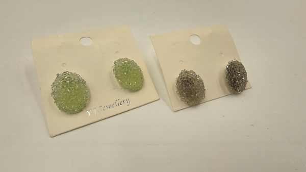 Crystal Texture Oval Stud Earrings