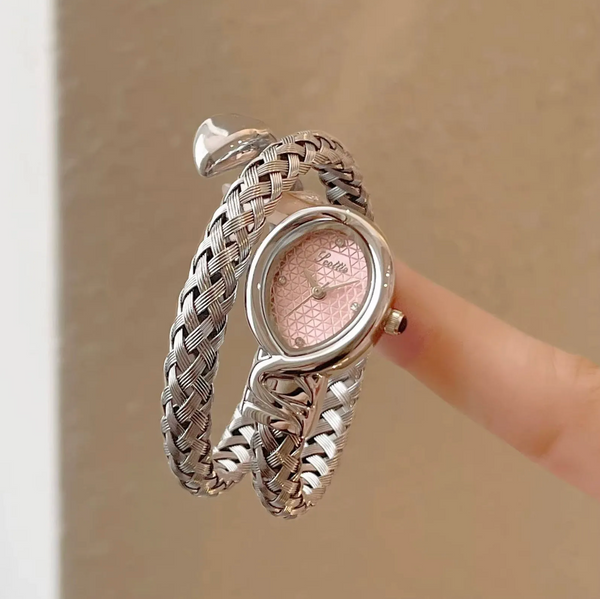 Elegant Braided Cuff Bracelet Watch for Women