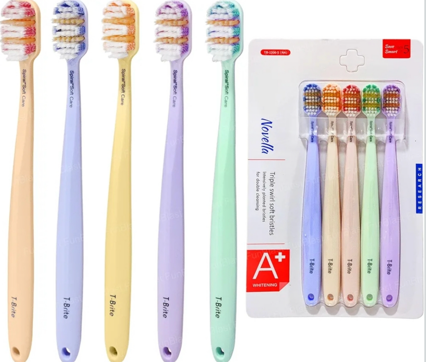 Premium Spiral Soft Toothbrush – Dual Spiral Bristles | Ultra Soft Gum Care | Deep Cleaning | Pack of 5