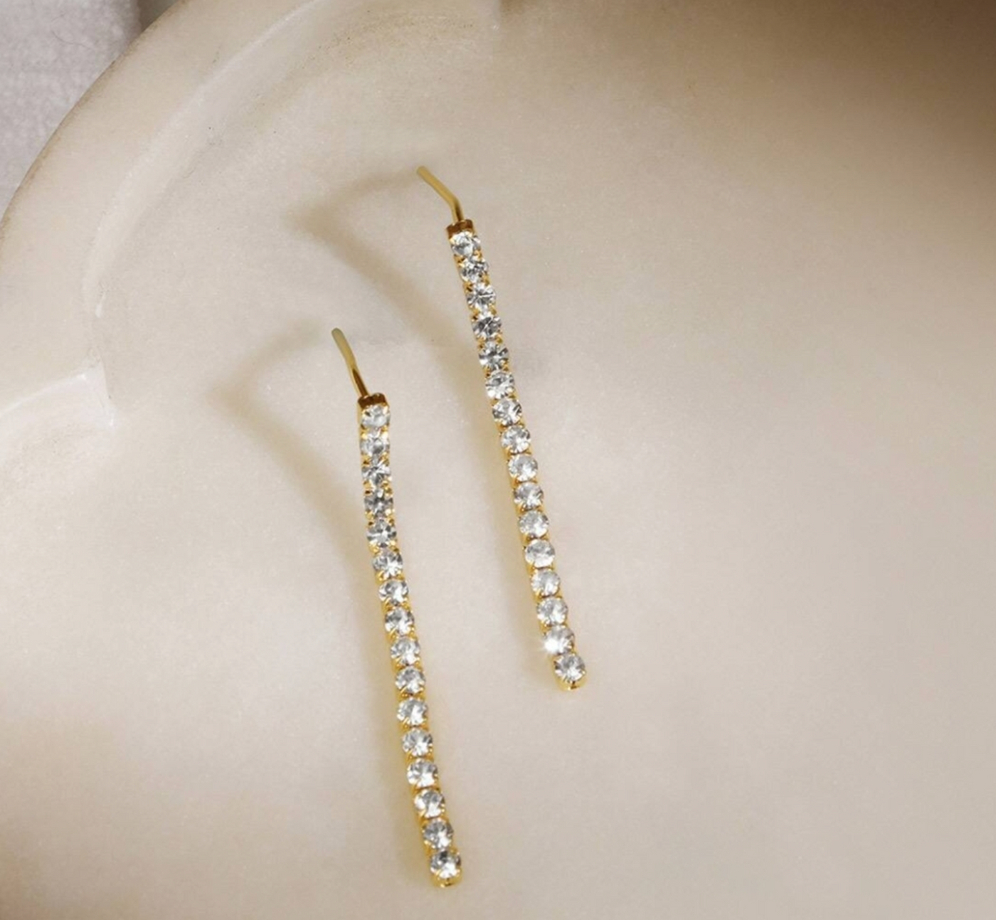 Crystal Bar Drop Earrings | Gold-Plated Minimalist Dangle Earrings for Women
