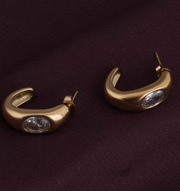Gold Oval Crystal Hoop Earrings | Modern Chunky Huggie Earrings for Women