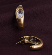 Gold Oval Crystal Hoop Earrings | Modern Chunky Huggie Earrings for Women