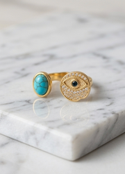 Adjustable Evil Eye Turquoise Ring | Gold-Plated Protective Statement Ring for Women