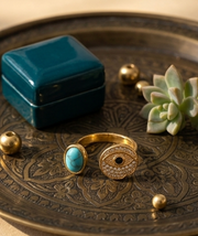 Adjustable Evil Eye Turquoise Ring | Gold-Plated Protective Statement Ring for Women