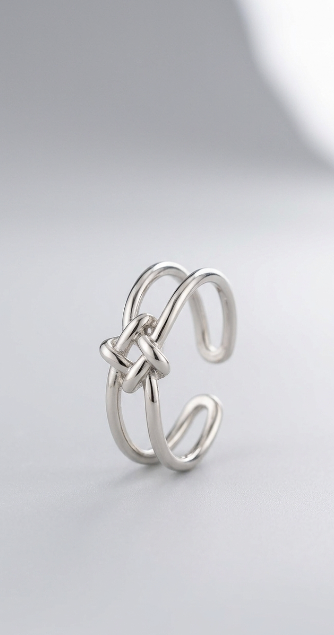Silver Knot Adjustable Ring | Minimalist Open Band Ring for Women