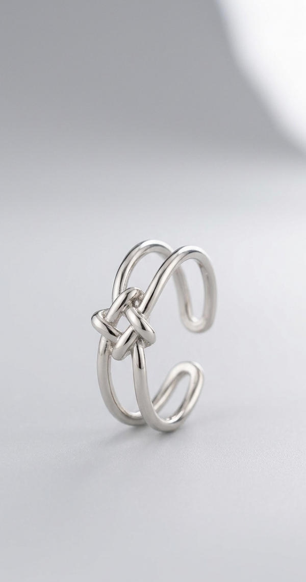 Silver Knot Adjustable Ring | Minimalist Open Band Ring for Women