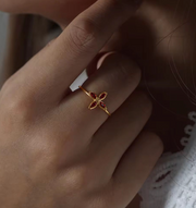 Ruby Bloom Adjustable Ring – 18K Gold Plated Stainless Steel Floral Ring | Red Marquise Crystal