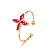 Ruby Bloom Adjustable Ring – 18K Gold Plated Stainless Steel Floral Ring | Red Marquise Crystal