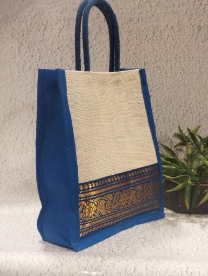 Traditional Jute Gift Bag with Golden Border | Reusable Eco-Friendly Return Gift & Shopping Tote