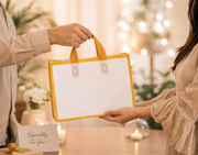 Premium Reusable Transparent PVC Gift Bag with Golden Handles | Luxury Return Gift & Wedding Favor Carry Ba