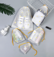 Reusable Daisy Frosted Drawstring Storage Bags (Small & Large) – Waterproof Organizer Pouches for Travel, Cosmetics, Shoes & Gifts