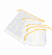 Reusable Daisy Frosted Drawstring Storage Bags (Small & Large) – Waterproof Organizer Pouches for Travel, Cosmetics, Shoes & Gifts