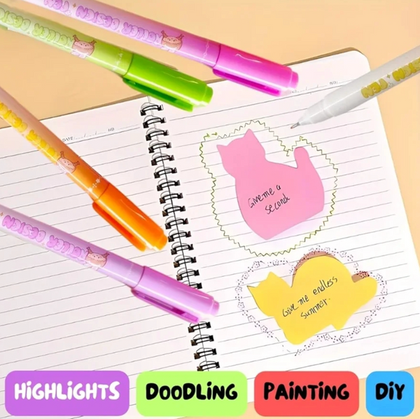 8-Piece Kawaii Double Head Roller Stamp Pen Set | Dual Tip Decorative Journal & Planner Pens for Scrapbooking, DIY Crafts & Note-Taking