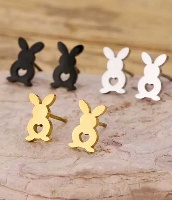 Bunny Rabbit Stud Earrings — Heart Cutout Tail