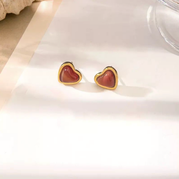 Premium Marbled Heart Gold-Plated Stud Earrings