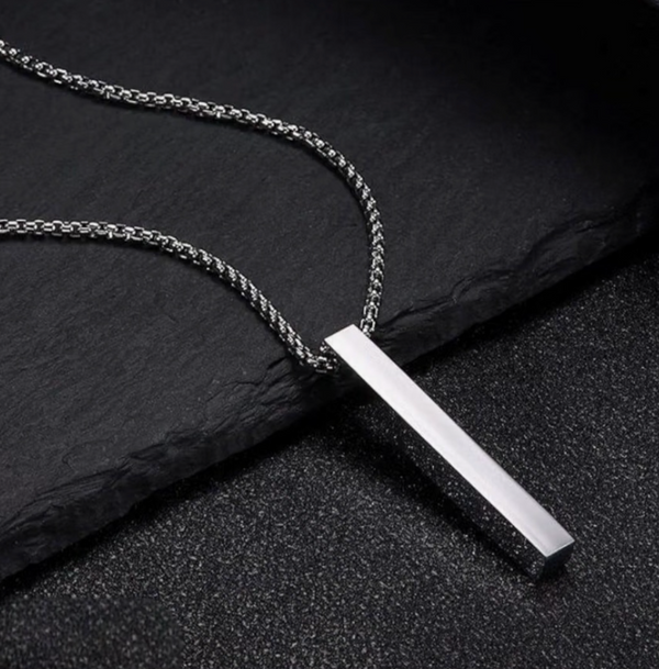 Minimalist Vertical Bar Pendant Necklace (Black / Silver)